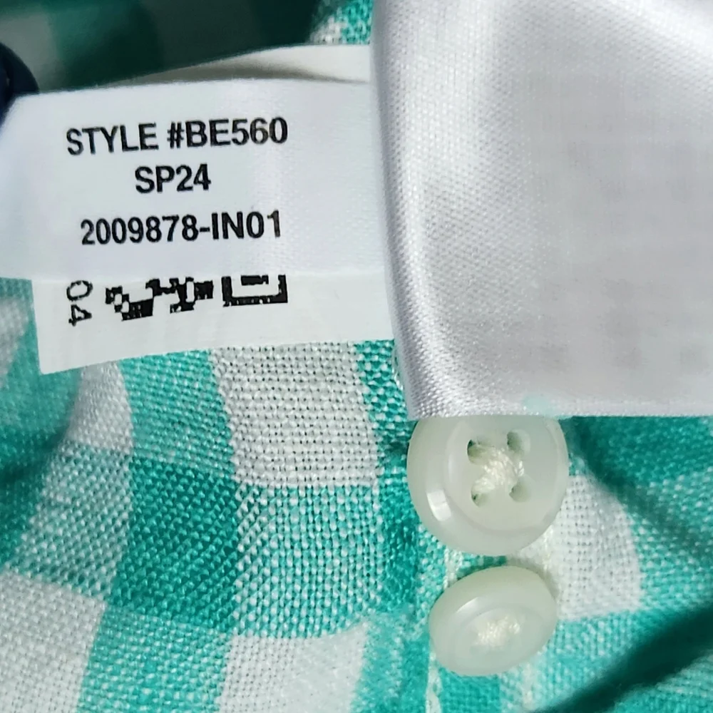 J. Crew Baird McNutt Irish Linen Green White Plaid Button Up Shirt Mens Size LT